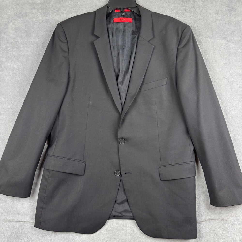 Hugo Boss Aamon/Hago Black Virgin Wool Blazer Jacket Mens 44R 2-Button